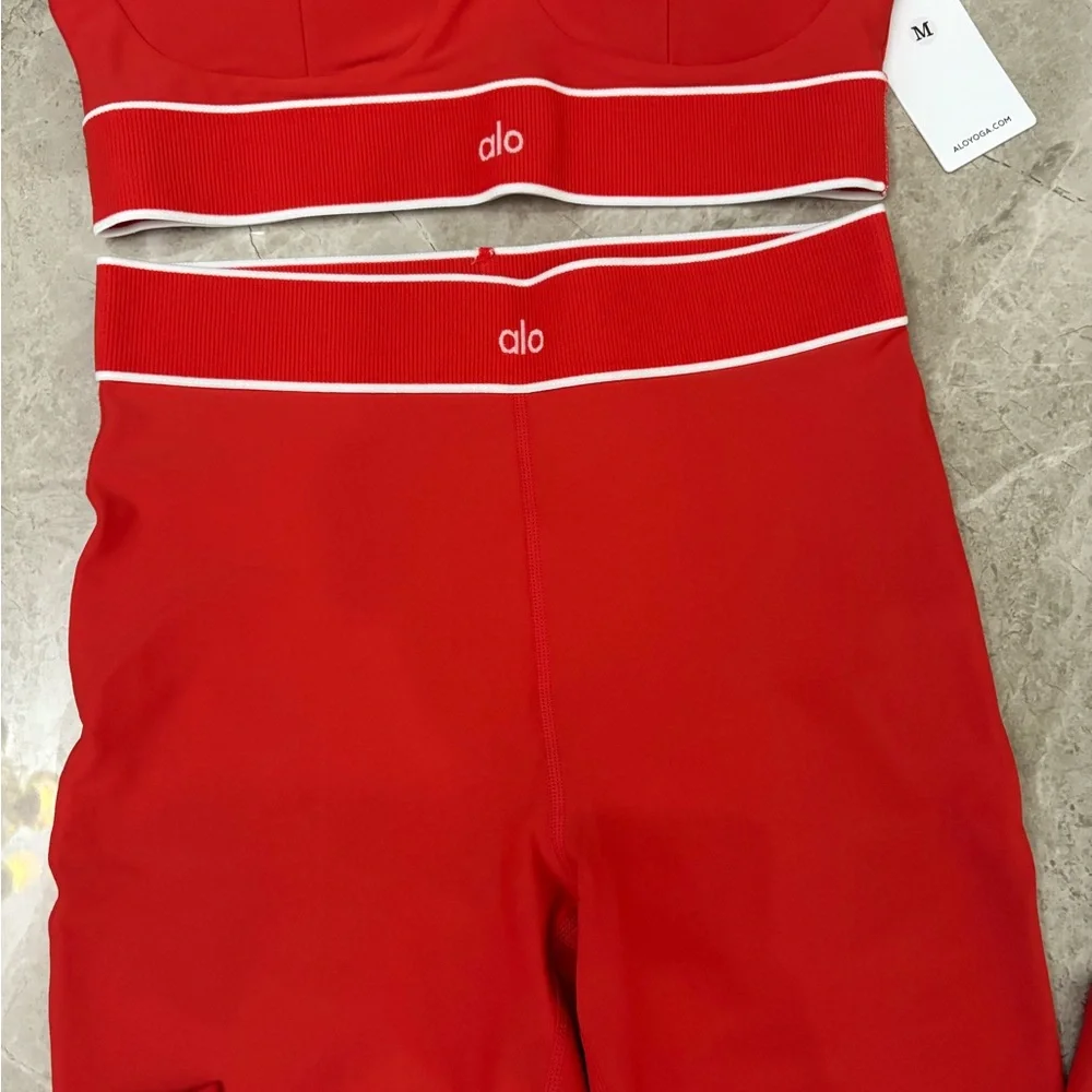 ALO Yoga Red High-Waist Leggings with Contrast Waistband